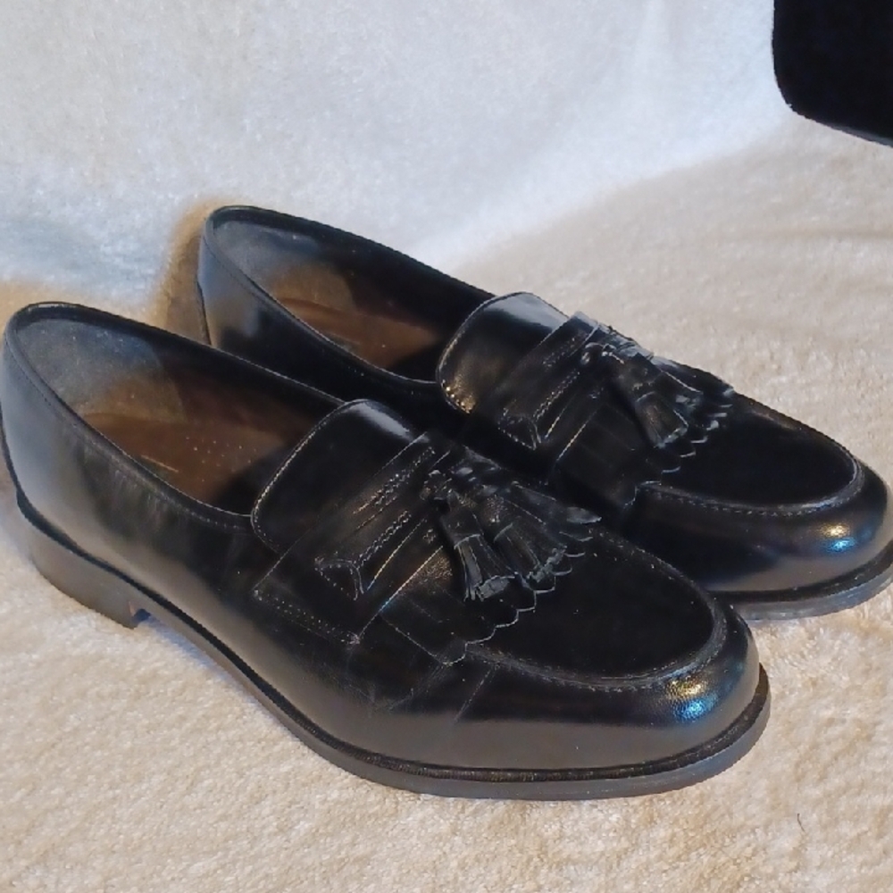 Classic Black Leather Loafers Bunn Bush Mens Slip On Shoes Size 12